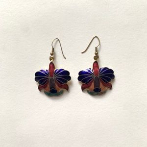 Art Nouveau iris enamel dangle earrings